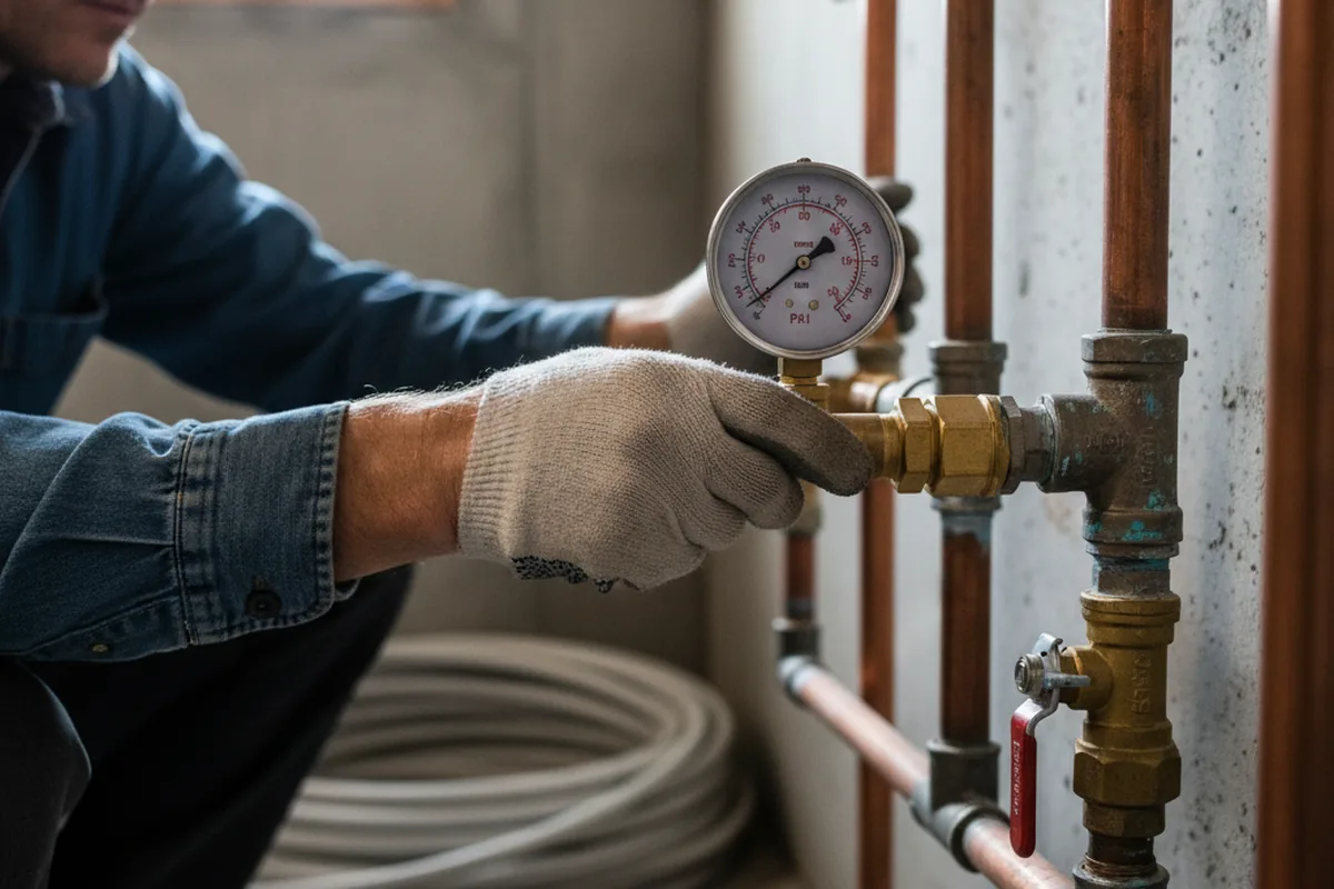 Pressure testing a repaired line during Water Line Repair in Beverly Shores